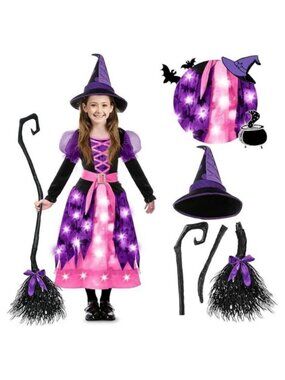 Spook Tacular Girls Bat Witch Tutu Costume Hat Broom M